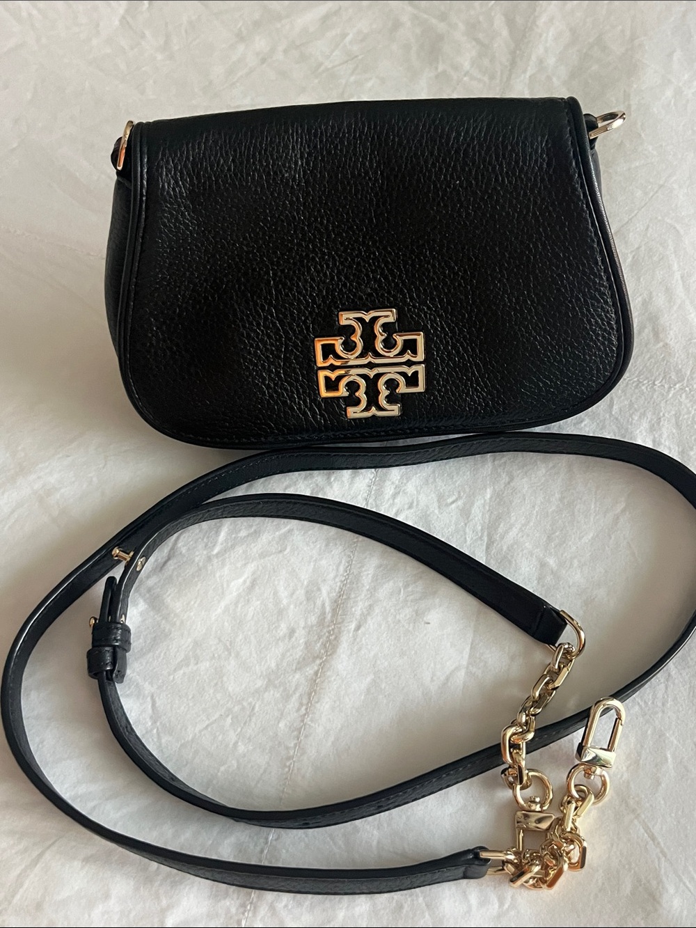 Tory Burch Black Britten Mini Crossbody bag with Gold Logo Accent